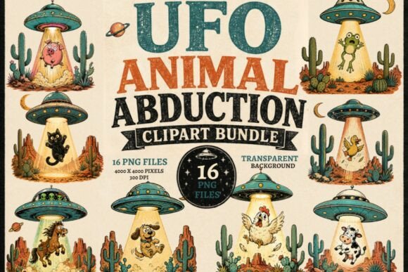 Download UFO Animal Abduction Clipart Bundle - Abduction Collection