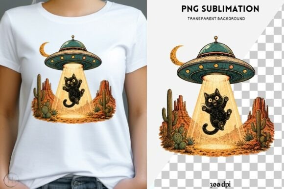 Download Alien UFO Cat PNG | Black Cat Abduction - Abduction Collection